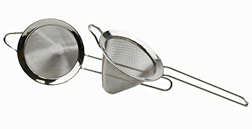 Stainless Steel Mesh Strainer with Straight Handle - Conical Sieve Strainer (2, 9cm)