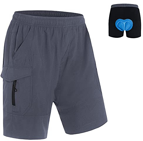 Ksmien Men's Mountain Bike Shorts 3D Padded MTB Bicycle Cycling Shorts Lightweight Loose-Fit Grey
