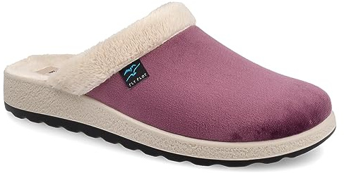 Fly Flot | Bio Style Woman, Pantofole Donna con Bordo in Ecopelliccia, Ciabatta con Tomaia in Velluto, Sottopiede in Microfibra Antishock, Lilla, 39