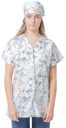 KODAMA Tunique Médicale Femme à Motifs – Tunique infirmière/Aide à la Personne en Coton avec col V, Bouton-Pression, 3 Poches, Manches Courtes – Disponible en 5 Designs/Couleurs Uniques