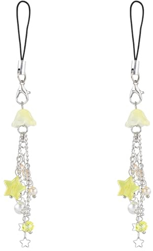 BEEFLYING 2 Pcs Jellyfish Phone Charms Aesthetic Y2K Cute Charm Straps Cell Phone Pendants Accessories with Star Beads for Bag Keychain Camera Wallet, Pale Yellow