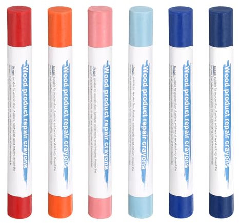 sourcing map Wood Filler Sticks 6 Colors Wooden Wax Touch Up Furniture Repair Crayons for Jewel Blue, Navy Blue, Blue, Orange, Dark Red, Pink