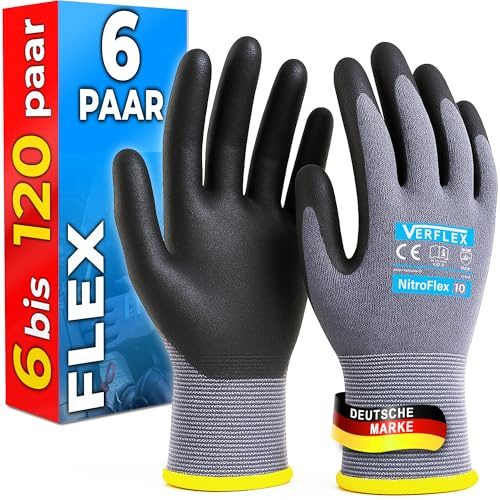 MK-Glove Arbeitshandschuhe Herren aus Nylongewirke (6 Paar) - Präzise und Angenehme Schutzhandschuhe - Robust Montagehandschuhe aus Atmungsaktiv Maschenware - Grau - 8-M