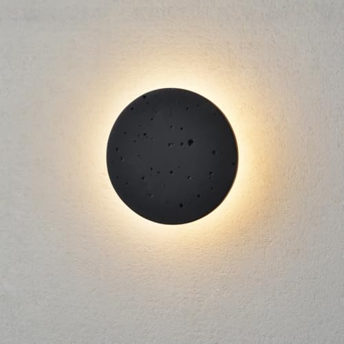 ouglres Lampe Murale Led Intérieure,Lampe Murale en Béton Noir,Lampe Minimaliste Ronde pour Chambre,8w Blanc Chaud,Lampe Murale pour Couloir,Lit, Salon,Escalier,Salle de Bain,3000k,1pcs