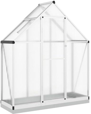 Serre de jardin en aluminium et polycarbonate avec ventilation et porte pour jardin, plantation de semis, abri d'hiver, tente pour plantes, argent, 169 x 58 x 195 cm