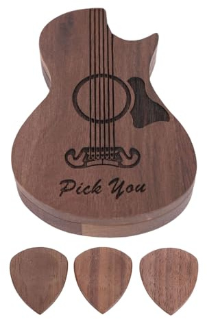 Alomejor Soporte de Caja de Selección de Guitarra de Madera Grabada, Cierre Magnético 3 Picks Case de Almacenamiento de Guitarra Ukulele Bascones de Ukulele