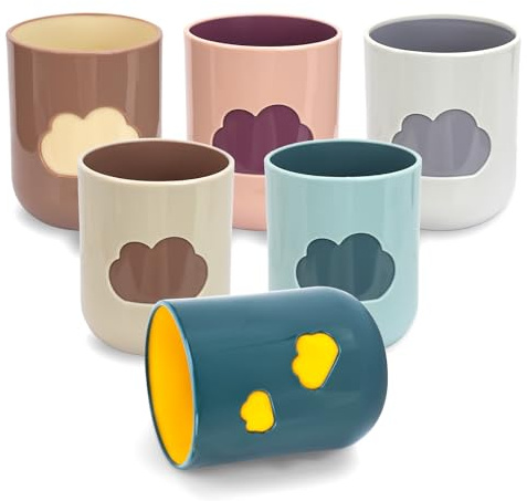 MAIJIAJU 6Pcs Bathroom Tumbler, Cloud Design 330ml Toothbrush Cup For Home | Cute Embossed Cloud Two-Tone Design, 330ml capacity holds toothbrushes, toothpaste and mouthwash for daily bathroom oral care