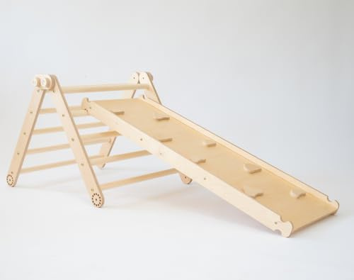 KIDWOOD Kletterdreieck mit Doppelseitiger Rutsche, Holz Kletterspielzeug für Kinder, Indoor Spielgerät