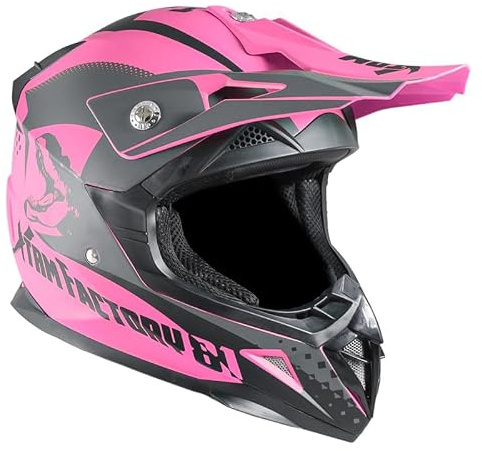 Casque Enfant Moto et Quad - Rose - Taille 47 à 54 cm (4 à 12 Ans) - Casque Enfant homologué CE (ECE/22-06), Protection Sécurisée et Confortable pour Enfants - Casque intégral (M - 49-50cm)