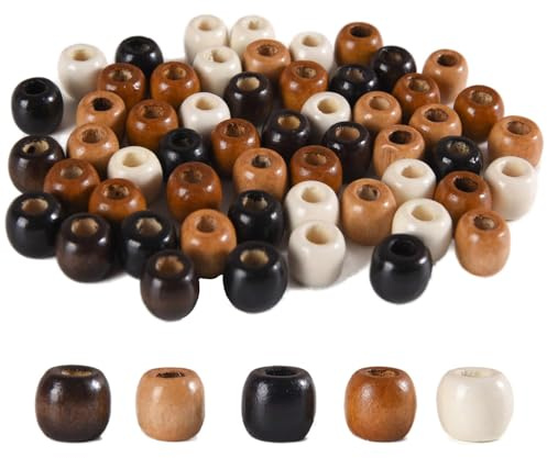 100Pcs Large Hole Barrel Wood Beads,11 * 12mm 5 Colors Natural Wooden Spacer Beads Big Wood Braid Hair Bead for DIY, Necklaces,Hair Braid,Macrame Accessories,Jewelry Craft