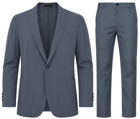YFFUSHI Costume Homme en Lin Mélangé 2 Pièces Veste et Pantalon