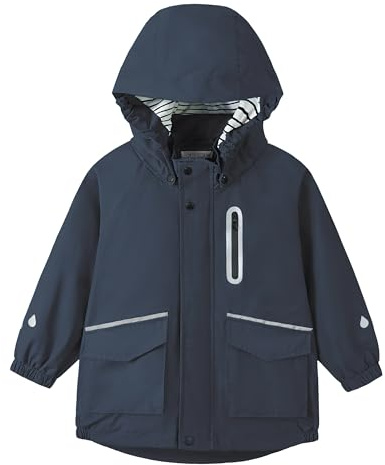 Volunboy Kids Waterproof Rain Jacket, Lightweight Windproof Hooded Raincoat, Detachable Hat, Reflective Stripes, Girls & Boys 2-6Y