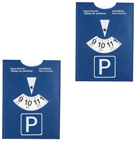 2 Discos de Estacionamiento de Lujo en Similpiel Premium Soft-Touch, Modelo Europeo Multilingüe 11 x 15 cm, para Coche, Moto, Autocaravana y más, Diseño Elegante y Duradero en Azul