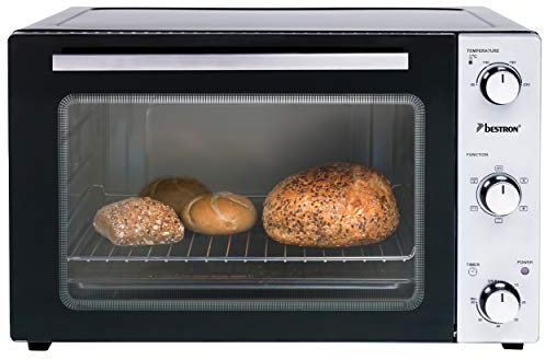 Bestron AOV45 2-in-1 Mini-Backofen mit Drehspieß, 45 Liter, 1800 W, Edelstahl, Schwarz