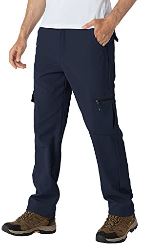 donhobo Men's Waterproof Trousers,Winter Walking Softshell Fleece Lined Outdoor Warm Hiking Climbing Camping Snow Ski Pants with Multi-Pockets Navy 34