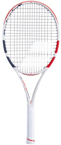 Babolat Pure Strike 103 Tennisschläger – bespannt mit 16 g weißem Syn Gut bei mittlerer Spannung, 11,4 cm Griff)