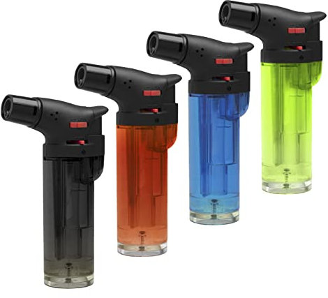 HIBRON Soplete De Cocina, Profesional Antorcha Butano Encendedor Mechero, Recargable Mini Culinario, con Bloqueo de Seguridad & Llama Ajustable para barbacóa Crema Cámping (Gas precargado), Pack x4