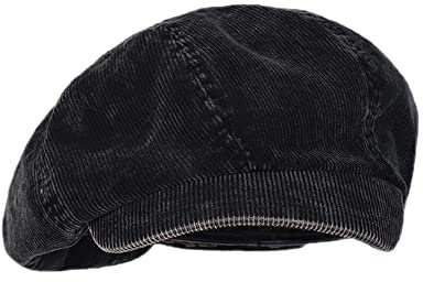 Cappello giapponese oversize in corduroy da donna, vintage unisex, basco da giornalaio-pittore, Nero , Taglia unica