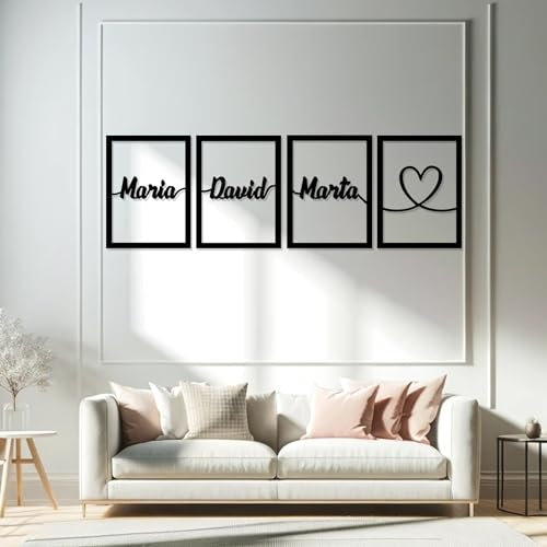 DIGIDU | Cuadros Decoracion - Nombres Personalizados - Madera - Cuatro Paneles Modernos - Decoración Dormitorios - Salon - Oficina - Hogar - Grandes 120x30cm