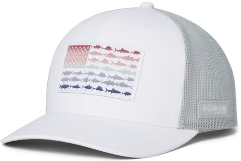 Columbia PFG Fish Flag Mesh Snap Back Tapa, Blanco/Gris frío/Bandera de Pescado, Talla única Unisex Adulto