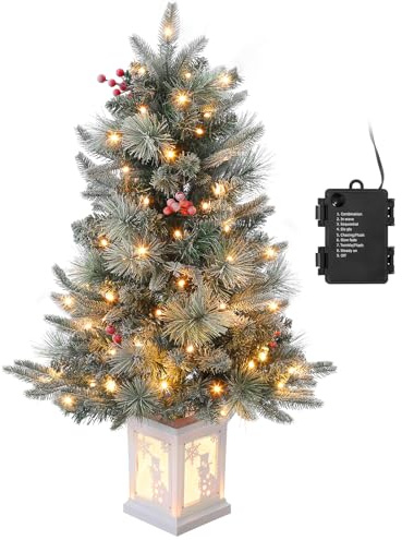 90 cm künstlicher Weihnachtsbaum mit 78 Beleuchtung, 8 Modus Warmweiß Pre-lit Snow Flocked Weihnachtsbaum mit Beleuchteter Topf Weihnachten Deko für Familientreffen, Büro und Flure