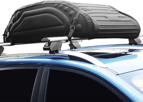 HOMFME Folding Car Roof Bag, 14 Cubic Feet/400L Waterproof Roofing Cargo Carrier with Storage Bag, 4 Reinforced Straps and Anti-Slip Bottom, Soft-Shell Rooftop Luggage Storage Box for All Cars (Black)