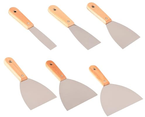 NAMYEUT 6 Stück Spachtel Set, Edelstahl Spachtel mit Holzgriff, Malerspachtel Spachtel Werkzeug für Gipsarbeiten mit Spachtelmasse Auftragen und Glätten von Spachtel Mörtel