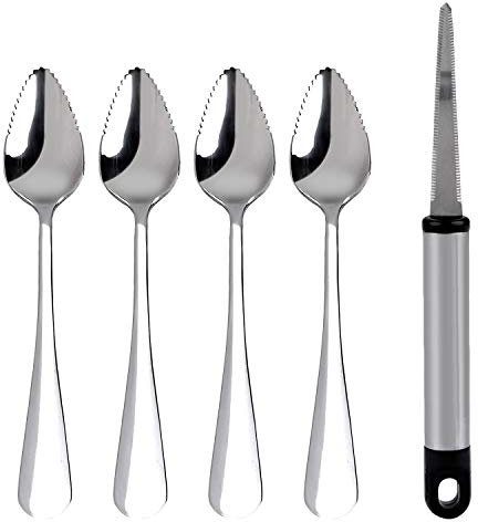 4Pcs Stainless Steel Grapefruit Spoons with Serrated Edges, Fruit Peeler & Dessert Spoon Set