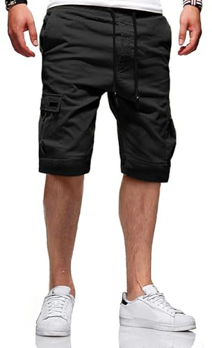 JACKETOWN Shorts Hommes Cargo Bermudas en Coton Hommes Pantalons Décontractés D'été Taille Élastique avec Poches