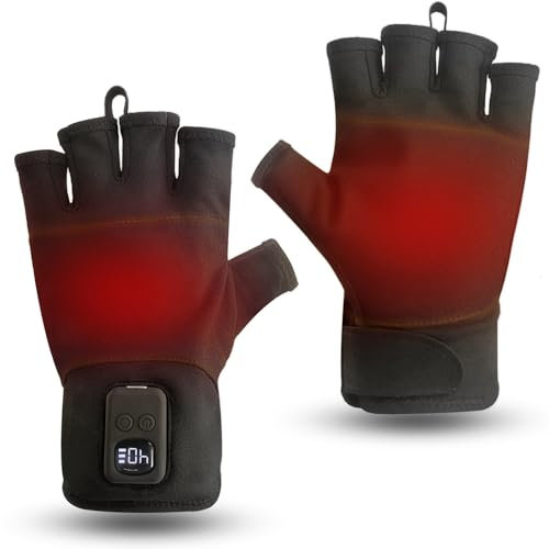 uncn Beheizte Handschuhe, fingerlos, für Damen und Herren, Touchscreen-Handschuhe, digitaler Bildschirm, 3 Heizstufen, 4 Zeiteinstellungen, Winter, kaltes Wetter, wiederaufladbar (M)