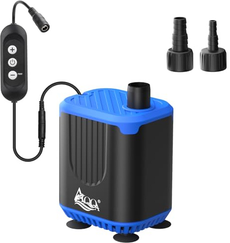 AQQA Aquarium Water Pump,DC12V 2200L/H Submersible Water Pump with Controller,4-Flow Adjustable,Feeding Mode,25W Quiet Mini Pond Fountain Pumps to Empty Fish Tank,for Aquarium Pond,Garden,Fountain