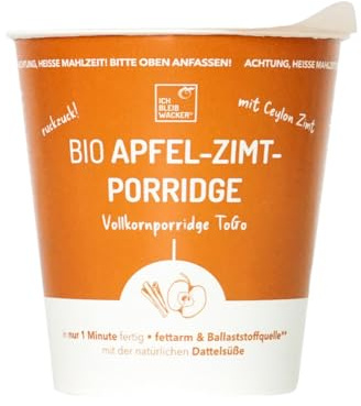 Il porridge biologico di mela-canna, 80 g di bleibwacker. Deliziosa colazione in tazza per viaggiare senza latte.