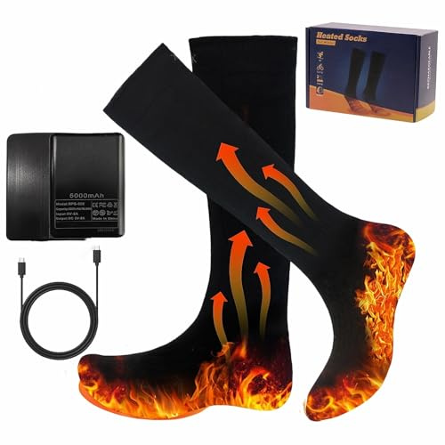 OBEST Calcetines calefactables Mujer/Hombre con batería 5000 mAh, Calcetines electricos calefactables Recargables, Heated Socks, adecuados para Exteriores Invierno, esquí, Camping, Ciclismo