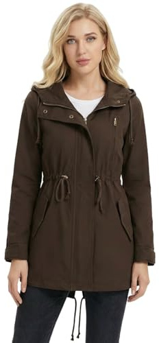 chiguomaoyi Mujeres Casual Ligtweight Militar Chaquetas Anorak Utilidad Cintura Alta Cordón Zip Up Capucha Abrigo