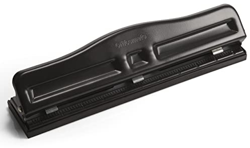 Officemate Adjustable 3-Hole Punch - 11 Sheet Capacity, Adjustable 2 or 3 Hole Configuration, One-Hand Operation Paper Punch with Ruler Markings, Black