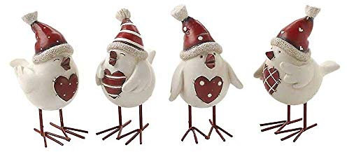 Christmas Resin Heart Bird With Hat Xmas Red White Robin Chic Shabby Decoration (4) by Heaven Sends
