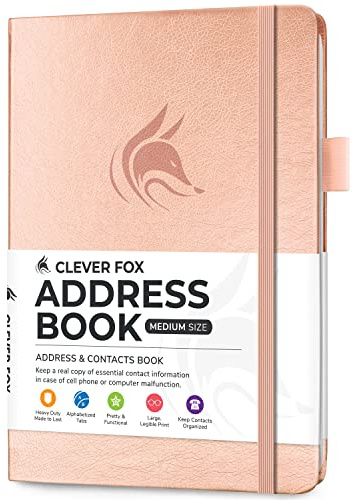 Smart Fox adressbok med alfabetiska flikar, telefon, medium roséguld