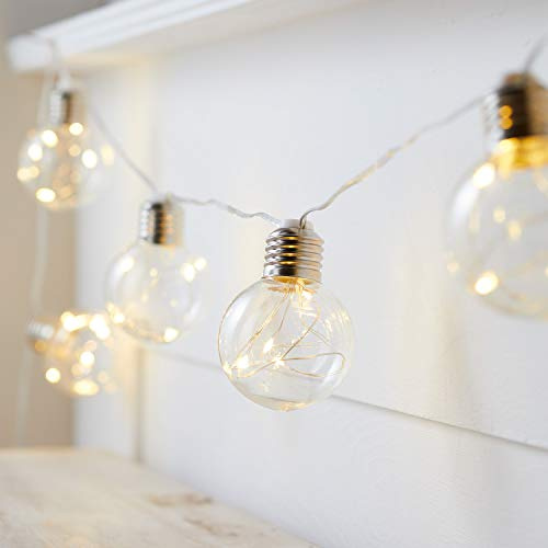 Lights4fun 10 Micro LED Warm White Edison Clear Bulb Festoon String Lights Battery Operated Indoor Outdoor Use 1.5m