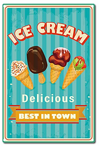 CREATCABIN Retro Vintage Cartel de Chapa Delicioso Helado Mejor En la Ciudad Decoración de Pared de Metal ArtísticoHogar Jardín Cocina Bar Pub Sala de Estar Oficina Garaje Póster Placa 12 x 8 Pulgada