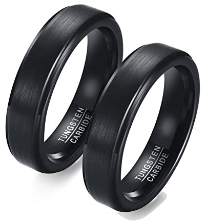 Gualiy Anillos de matrimonio para parejas, anillo de carburo de tungsteno 5mm negro cepillado anillo par anillos, Metal, Sin piedras preciosas
