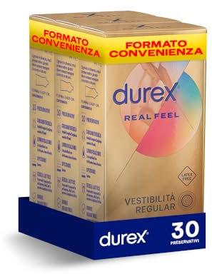 Durex Real Feel, Preservativi Senza Lattice, Vestibilità Regular, 30 Profilattici