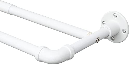 Harrms Tringle à rideaux double extensible en métal pour chambre à coucher et salon - 74 à 200 cm - Style industriel - Blanc mat
