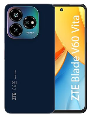 ZTE Blade V60 Vita Dark Blue - Smartphone 6.6 HD+, 256GB di memoria, Fotocamere da 50MP e 8MP, Batteria 5000mAh, 4GB di RAM, Android 13, Ricarica Veloce 22.5W, NFC, Octa-Core, Bluetooth 5.2