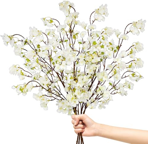 4 fiori artificiali, fiori di ciliegio, 105 cm, fiori artificiali, fiori di ciliegio, arbusto pasquale, decorazione primaverile, fiori di seta come veri, fiori di pesca, per vaso da pavimento