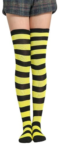 KIRVOS Calcetines Altos a Rayas para Mujer,Medias Rayas Calcetines Rayas Medias,Disfraz de Abeja,Leotardos Pantimedias Enteras Elasticos,para Cosplay, Carnaval y Fiesta Temática