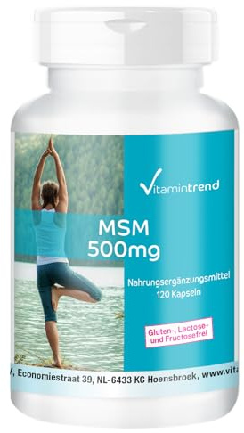 Vitamintrend MSM 500 mg, 120 kapslar, sväljvänliga, metylsulfonylmetan högdoserat, kosttillskott veganskt utan magnesiumstearat, tillverkat i Tyskland