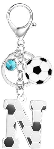 MWOOT Porte Clé Football avec Lettre Initiale, Porte Clef Alphabet avec Pendentif Football pour Amoureux du Football, Cadeau de Football Charme de Porte Clés pour Clé de Voiture Sac à Dos Décor(N)