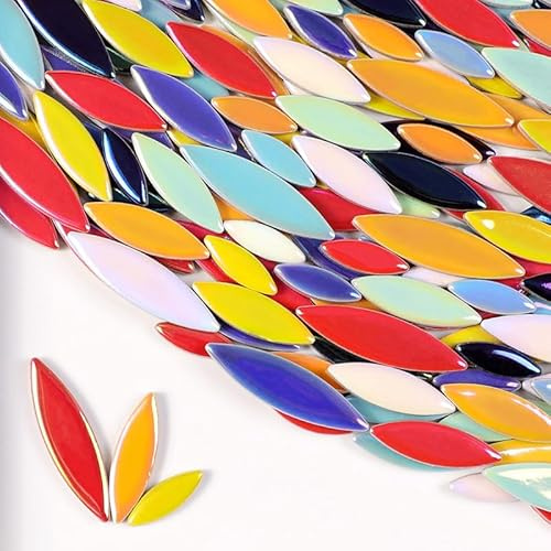 Piastrelle per mosaico in ceramica a petalo di foglie, 500 g, mosaico irregolare, mosaico fai da te, pietre per artigianato, hobby, decorazione da parete (colori misti iridescenti)