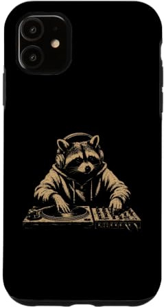 Carcasa para iPhone 11 Vintage Raccoon DJ Tocadiscos Divertido Amante de la música Humor Animal