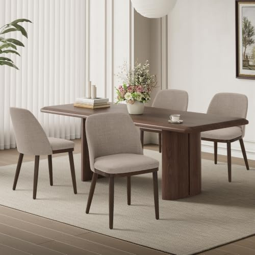 MALOL Thick Wood-base Dining Chairs Set of 4, Upholstered Kitchen Chairs with Solid Wood Legs and Thick Seat Cushion, Modern Dining Room Chairs for Kitchen Dining Room Restaurant, Camel